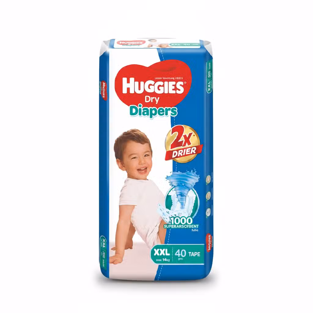 Huggies Dry Diapers XXL Tape Over 14KG 40pcs 2X Drier