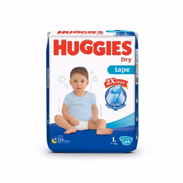 Huggies Dry Tape Large 54 Count 10 Hours 1000 Super Absorbent