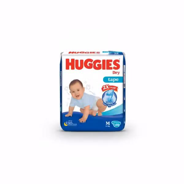 Huggies Dry Tape Medium 10 Hours Absorbency 60 Count