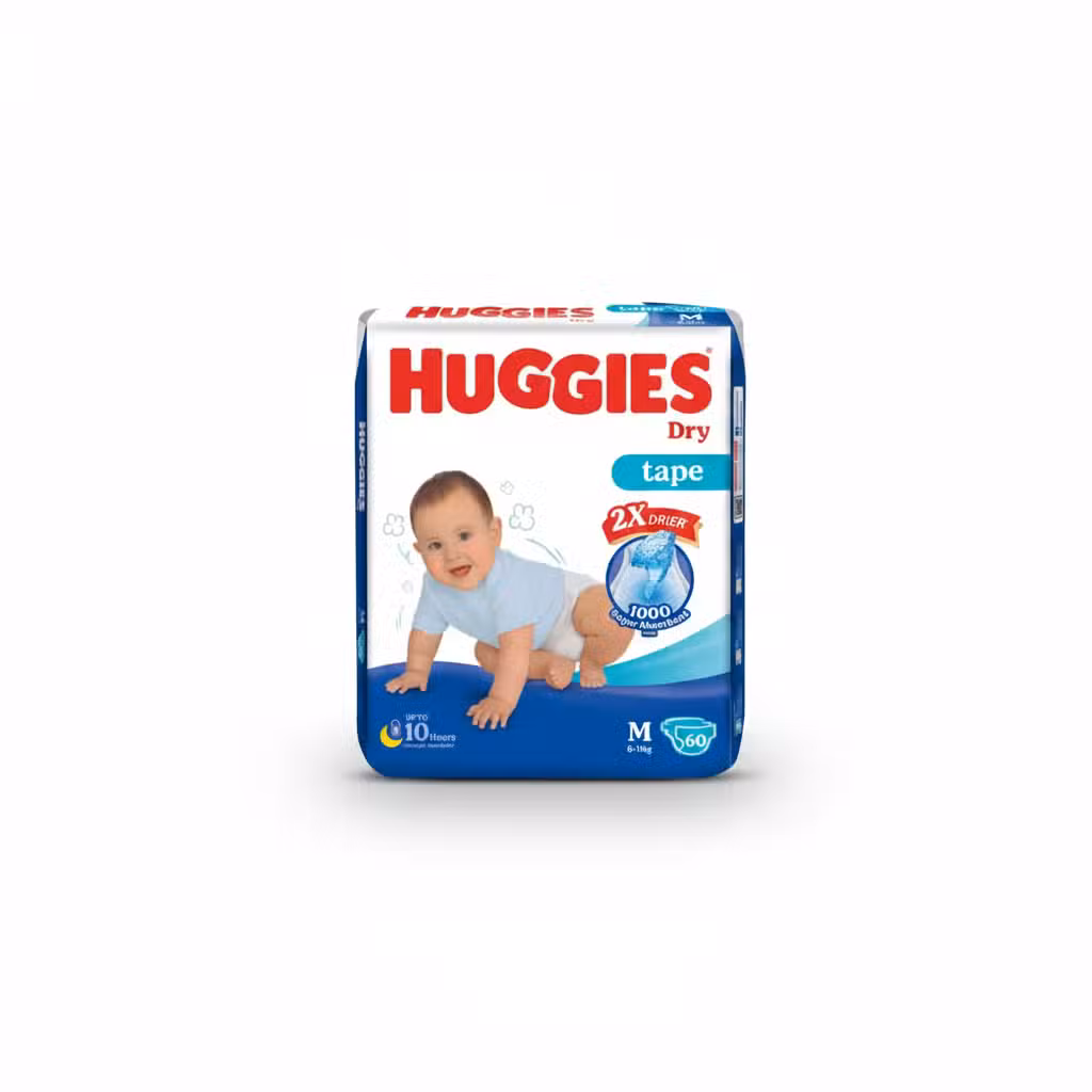 Huggies Dry Tape Medium 10 Hours Absorbency 60 Count