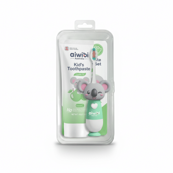 Aiwibi Kid's Toothpaste and Toothbrush Set Green Apple Flavour Fluoride Free