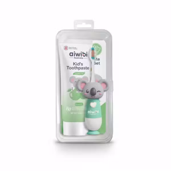 Aiwibi Kid's Toothpaste and Toothbrush Set Green Apple Flavour Fluoride Free
