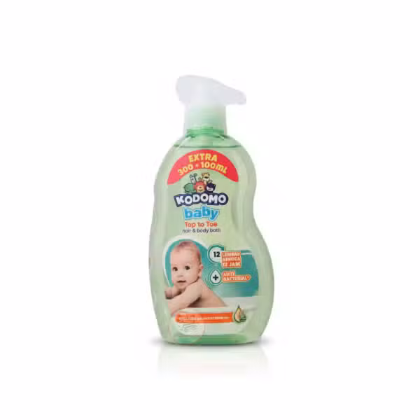 Kodomo Baby Top to Toe Hair & Body Bath Extra 300+100ml Anti Bacterial Aloe Vera Wheat Cream Oil