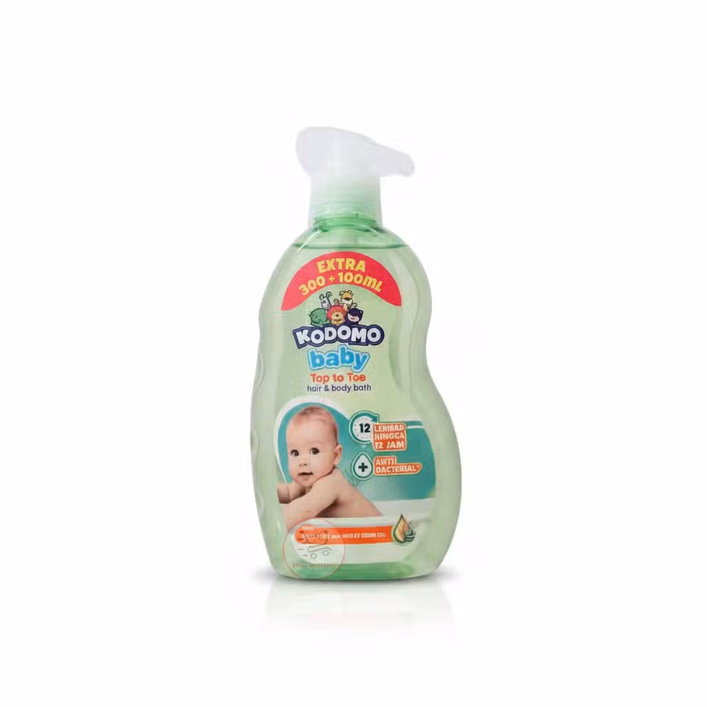 Kodomo Baby Top to Toe Hair & Body Bath Extra 300+100ml Anti Bacterial Aloe Vera Wheat Cream Oil