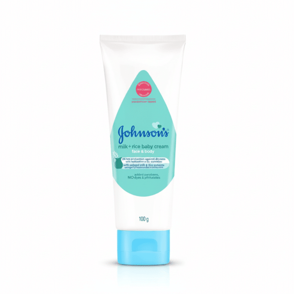Johnson's milk + rice baby cream face & body 100g 24 hr protection added parabens NO dyes & phthalates paediatrician tested