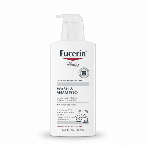 Eucerin Baby Wash and Shampoo 400ml Delicate Sensitive Skin 2 in 1 Tear Free Formula Pro-Vitamin B5 Natural Shea Butter Fragr