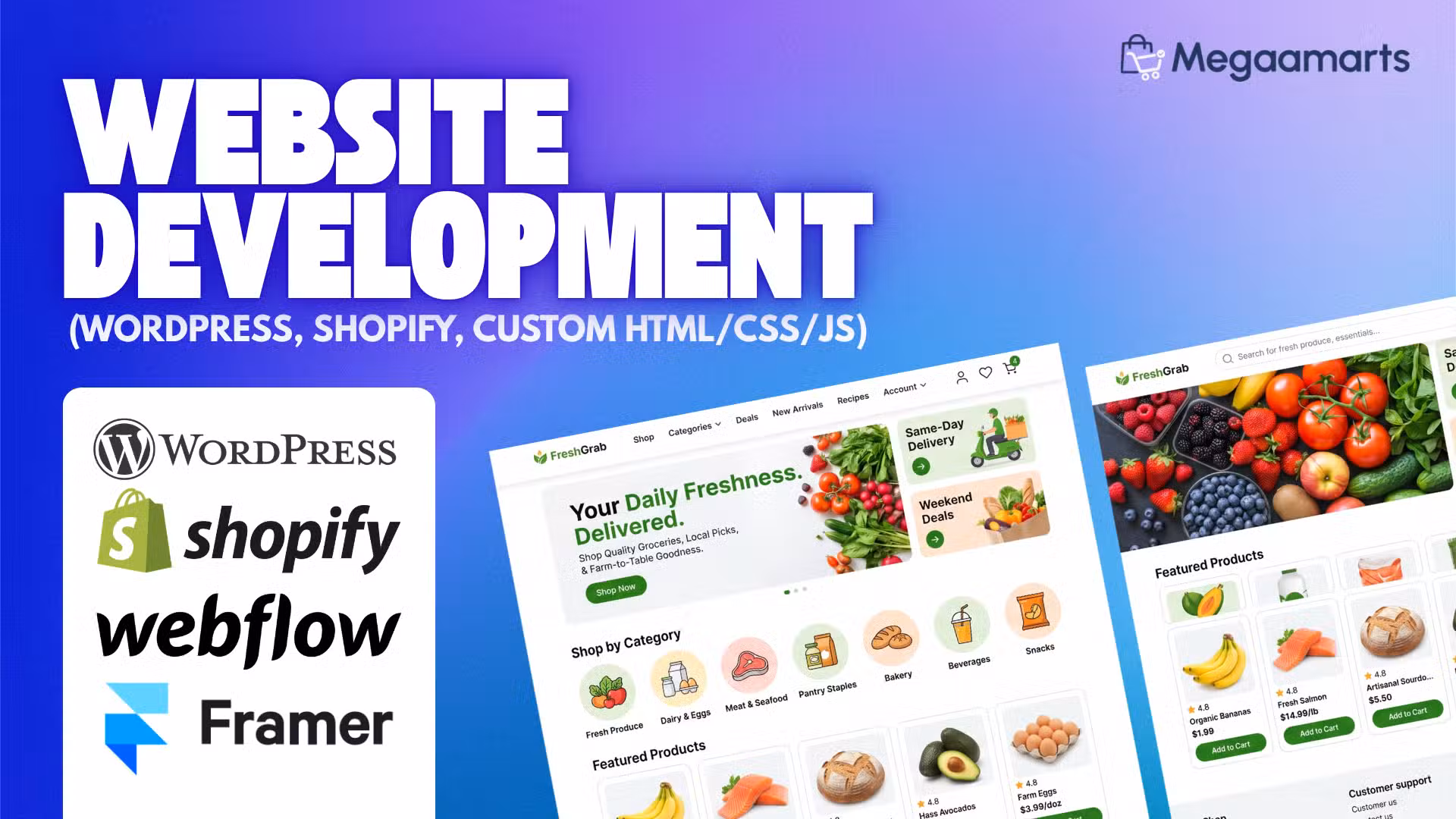 Website Development WordPress Shopify Custom HTML CSS JS Online Store Megaamarts Bangladesh
