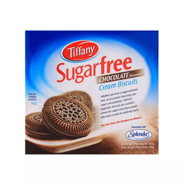 Tiffany Sugarfree Chocolate Cream Biscuits box with Splenda logo.