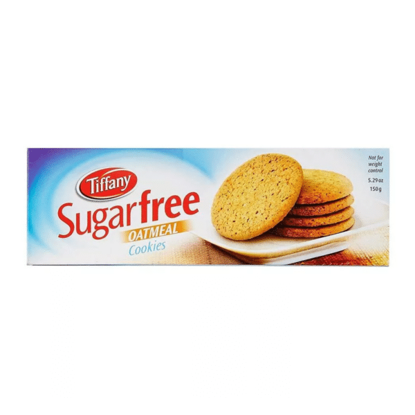 Tiffany Sugarfree Oatmeal Cookies box with enticing cookie imagery.