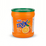 Trix Orange powdered drink mix container with fruit imagery.